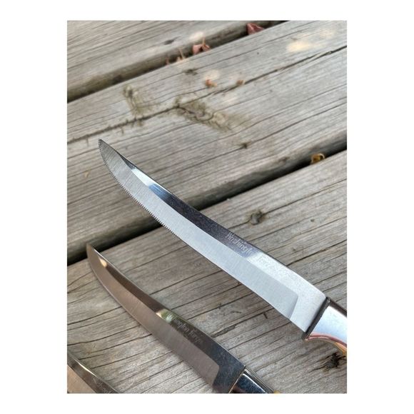 Vintage Bakelight Handle Steak Knife Set x 6 Butterscotch Washington Forge Steel - Picture 9 of 14